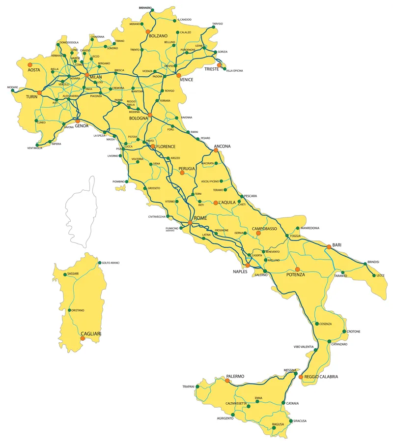 Vlakem po Itálii - mapa železničního spojení