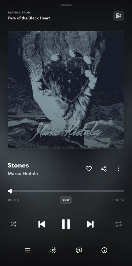 Tidal během přehrávání